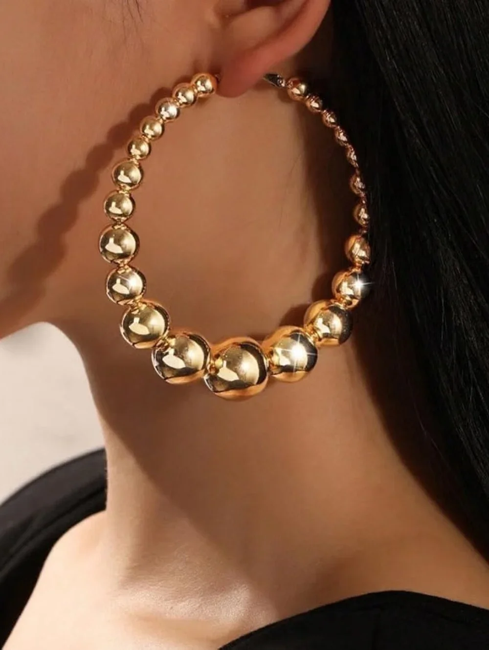 Exaggerated Beads Hoop Earrings Vintage Large Chunky Statement